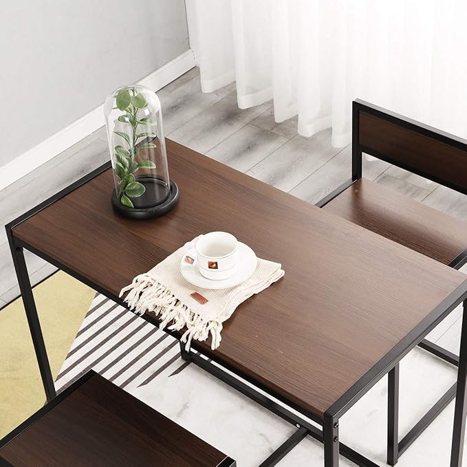 SDHYL 3 Piece Dining Set Dining Table Set with 2 Chairs Breakfast Table for Kitchen, Coffee Table Set, Home Office Table Set, Computer Table for 2, Portable Table Set, Walnut - LeafyLoom