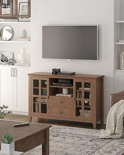 SIMPLIHOME Artisan SOLID WOOD 53 Inch Wide Contemporary TV Media Stand in Rustic Natural Aged Brown for TVs up to 60 Inches, For the Living Room and Entertainment Center - LeafyLoom