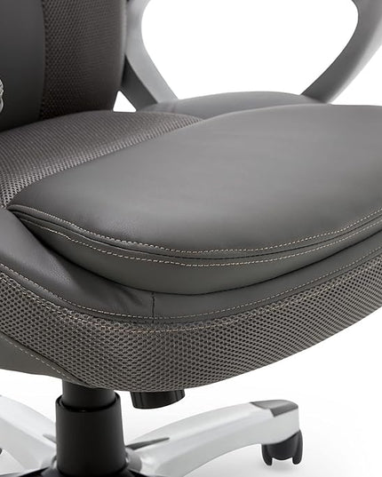 Serta Executive Office Padded Arms, Adjustable Ergonomic Gaming Desk Chair with Lumbar Support, Faux Leather and Mesh, Light Gray - LeafyLoom