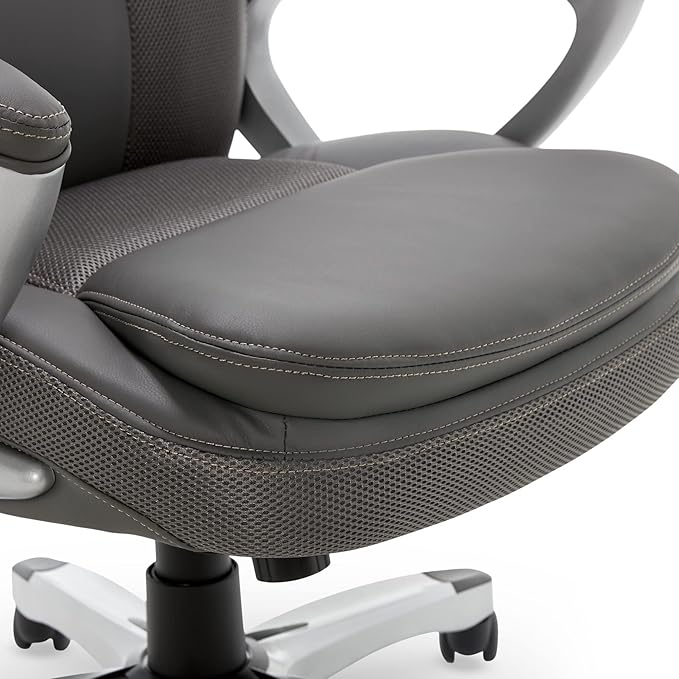 Serta Executive Office Padded Arms, Adjustable Ergonomic Gaming Desk Chair with Lumbar Support, Faux Leather and Mesh, Light Gray - LeafyLoom