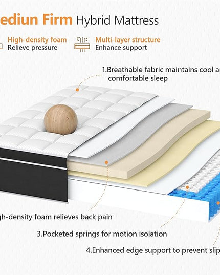 Full Size Mattress, 12 Inch Full Bed Mattress in a Box, Hybrid Mattress Full Size with Memory Foam and Individual Support Spring, Pressure Relief and Motion Isolation, Breathable & Cooling feel - LeafyLoom