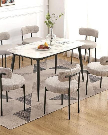 EDWELL Grey Dining Chairs Set of 6, Mid Century Modern Dining Room Chairs with 3.94” Cushions, Round Upholstered Boucle Chairs with Black Metal Legs for Kitchen, Living Room - LeafyLoom