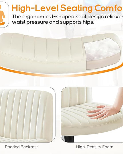 Criss Cross Chair, Cross Legged Office Chair, Wide Comfty Desk Chair, No Wheels Armless Computer Task Chair, Swivel Vanity Home Chair, Height Adjustable - LeafyLoom