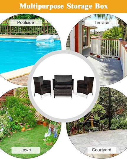 Goplus 4-Piece Rattan Patio Set, Outdoor/Indoor Wicker Conversation Set for Pool, Backyard, Lawn, Wicker Chairs and Sofa with Soft Cushion, Rattan Furniture with Tempered Glass Coffee Table - LeafyLoom