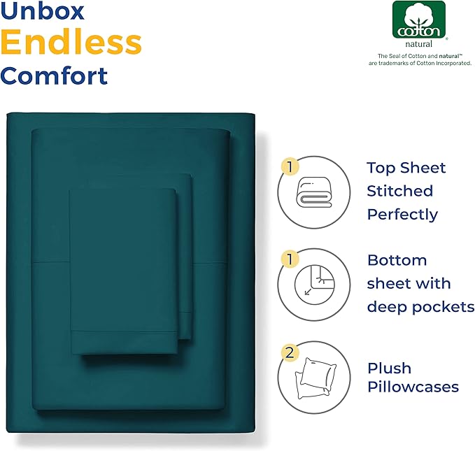 THREAD SPREAD 100% Egyptian Cotton Sheets Full Size - 600 Thread Count Sheets 4 PC 16" Deep Pocket Full Size Sheets Set, High Thread Count Soft Cooling Sateen Weave Hotel Luxury Sheets Set - Teal - LeafyLoom