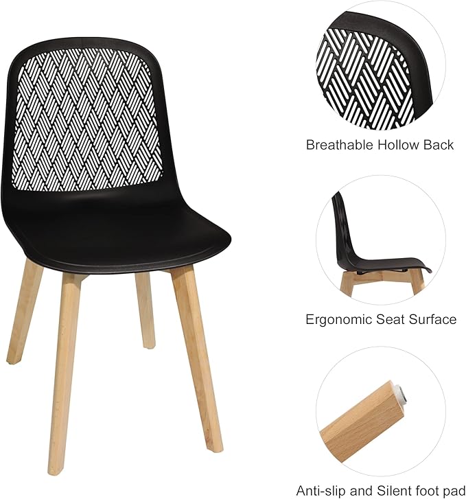 Armless Modern Chairs with Wood Legs for Living, Bedroom, Kitchen,Dining,Lounge Waiting Room, Restaurants, Cafes, Set of 2… - LeafyLoom