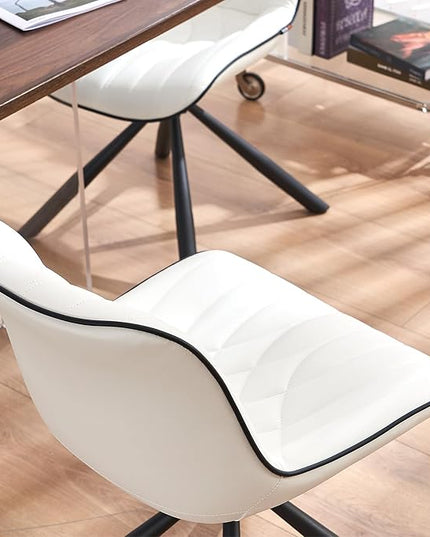 YOUNUOKE Upholstered Dining Chairs Set of 2 Comfortable Mid Century Modern Kitchen Chair with Sturdy Metal Legs Faux Leather Dinner Chairs for Kitchen Dining Room, White - LeafyLoom