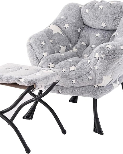 Welnow Toddler Kids Lazy Chair with Ottoman, Glow in The Dark Accent Comfy Lounge Children Armchair Couch with Removable Cover, Detachable Reading Chair with Footrest for Boy or Girl, Grey Star - LeafyLoom