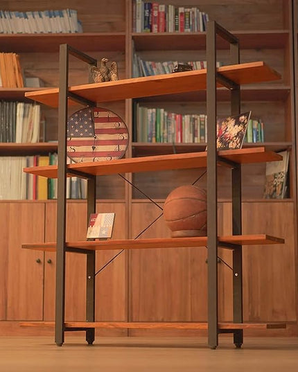 CONSDAN Industrial Bookshelf, USA Grown Hardwood, Real Wood Bookshelves, Modern Open Rustic Bookcase, Storage Shelf, Display Shelf, Poplar Solid Wood-4 Tier Shelf - LeafyLoom