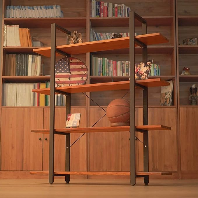 CONSDAN Industrial Bookshelf, USA Grown Hardwood, Real Wood Bookshelves, Modern Open Rustic Bookcase, Storage Shelf, Display Shelf, Poplar Solid Wood-4 Tier Shelf - LeafyLoom