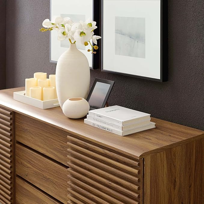 Modway Render 63" Mid-Century Modern Sideboard Buffet Table or TV Stand in Walnut - LeafyLoom