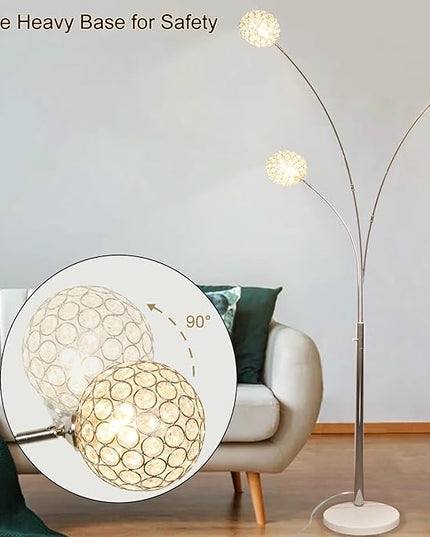 DLLT Floor Lamps for Living Room, 3-Light Chrome Arc Standing Lamp, 86.6" Modern Tall Tree Floor Lamp with Adjustable Arms, Multi-Head LED Floor Lamps for Bedroom, Study, Office, G9 Bulbs Included - LeafyLoom