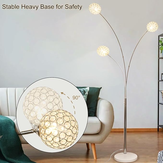 DLLT Floor Lamps for Living Room, 3-Light Chrome Arc Standing Lamp, 86.6" Modern Tall Tree Floor Lamp with Adjustable Arms, Multi-Head LED Floor Lamps for Bedroom, Study, Office, G9 Bulbs Included - LeafyLoom