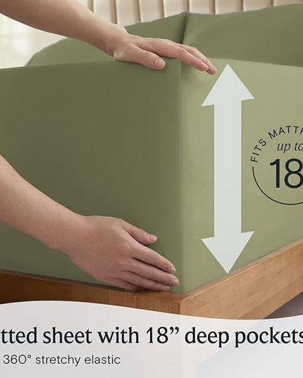 LuxClub 4 PC Sheet Bed Sheets Deep Pockets 18" Eco Friendly Wrinkle Free-Kids-Fitted Sheets Machine Washable Hotel Bedding Silky Soft - Olive Twin - LeafyLoom