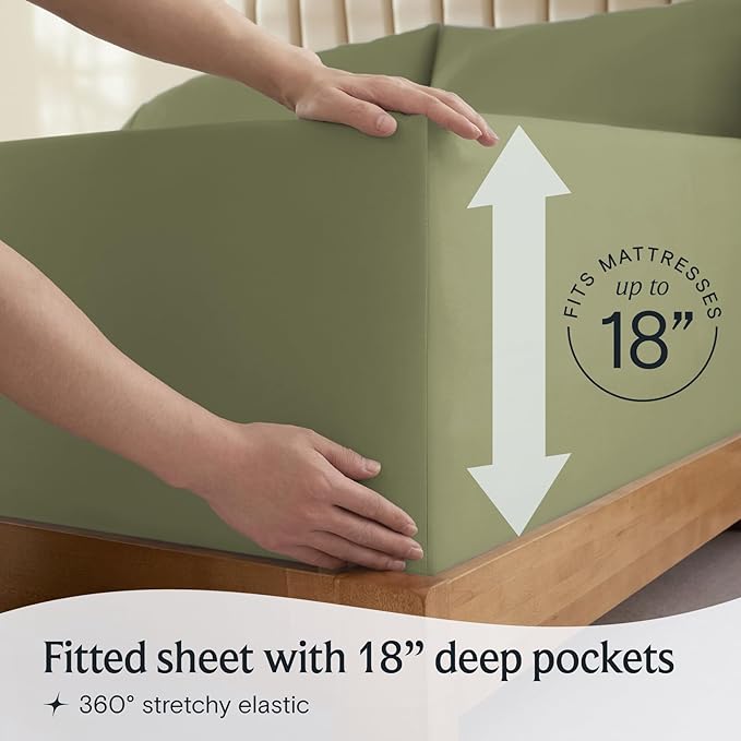 LuxClub 4 PC Sheet Bed Sheets Deep Pockets 18" Eco Friendly Wrinkle Free-Kids-Fitted Sheets Machine Washable Hotel Bedding Silky Soft - Olive Twin - LeafyLoom
