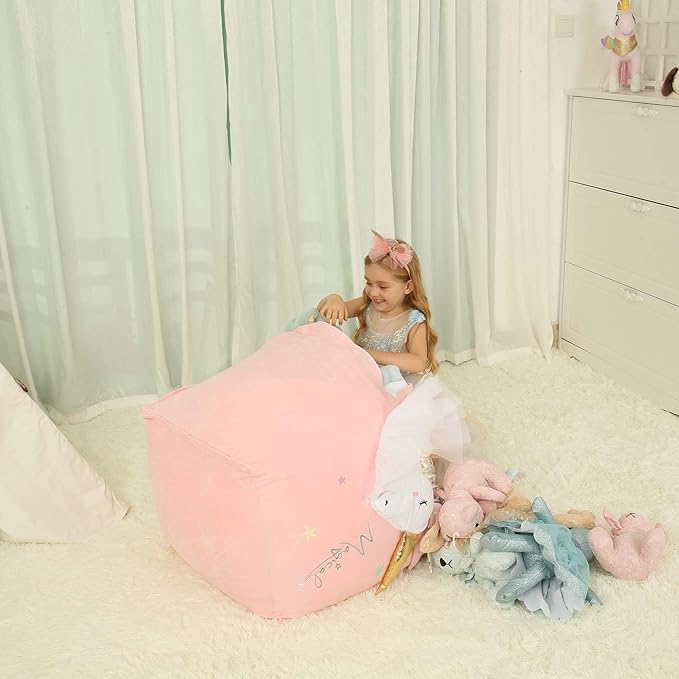 Pink Unicorn Bean Bag Chair for Girls Room Decorations, Toy Storage Beanbag Chairs, Velvet Fabric Super Soft, Extra Large Size Cover Only - LeafyLoom