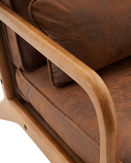 Bonnlo Microfiber Rustic Mid Century Modern Accent Chair, Soild Wood Padding Lounge Armchairs Side Sitting Chairs for Living Room, Bedroom, Guest Room - LeafyLoom