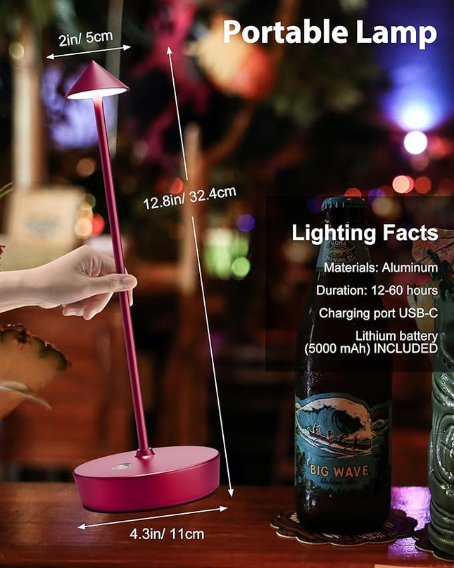 Cordless Table Lamps Rechargeable, 6000mAh Battery Operated LED Desk Lamp Outdoor Waterproof Portable Touch Dimmable Table Night Light for Patio Restaurant Dining Home Set of 2 Red - LeafyLoom