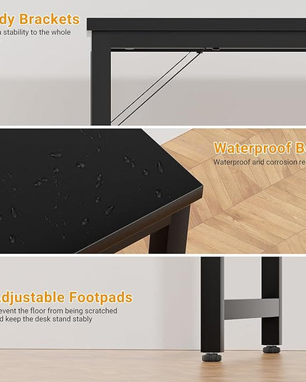 47 Inch Computer Desk with Magic Power Outlets and USB Charging Ports, Modern Home Office Desks, Sturdy Simple Writing Table, Laptop PC Gaming Desk for Bedroom Workstation, Black, 2 Pack - LeafyLoom