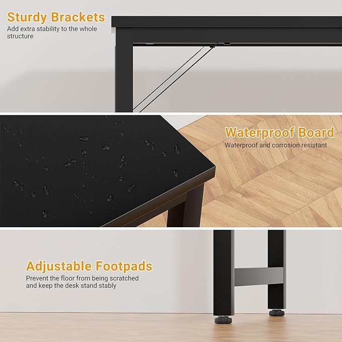 47 Inch Computer Desk with Magic Power Outlets and USB Charging Ports, Modern Home Office Desks, Sturdy Simple Writing Table, Laptop PC Gaming Desk for Bedroom Workstation, Black, 2 Pack - LeafyLoom