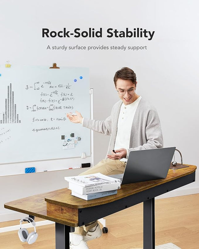 HUANUO 48″ x 24″ Electric Standing Desk with 2 Drawers, C-Clamp Mount Compatible, Height Adjustable Computer Desk, Home Office Stand Up Desk with 4 Preset Heights & 2 Hooks, Vintage Brown - LeafyLoom