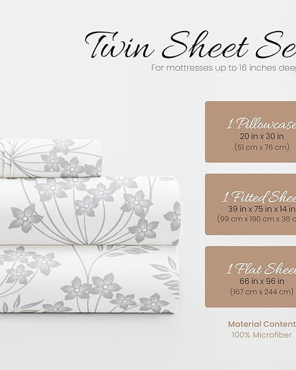 Linen Market 3 Piece Twin Bedding Sheet Set (Light Blue Floral) - Sleep Better Than Ever with These Ultra-Soft & Cooling Bed Sheets for Your Twin Size Bed - Deep Pocket Fits 16" Mattress - LeafyLoom