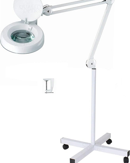 Quality Optics® Professional Series Illuminated Workstation Swing Arm Magnifier White 3LED Diopter with Stand - LeafyLoom
