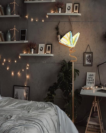 O'NEELDY Gold Butterfly, Decorative Goose Neck Design, 12W LED Standing Tall Lamp for Living Room, 4000K Warm White Energy-Saving Modern Floor Lamp for Bedroom Office, Acrylic - LeafyLoom