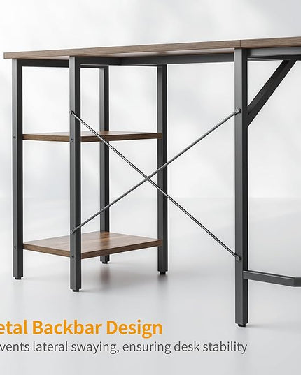 BANTI L Shaped Desk with Shleves, 50.4 inch Large Corner Desk with Two Storage, Space Saving, Easy to Assemble, Brown - LeafyLoom