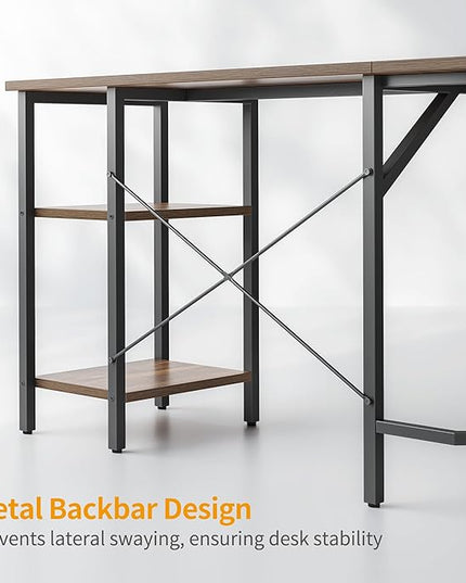 BANTI L Shaped Desk with Shleves, 58 inch Large Corner Desk with Two Storage, Space Saving, Easy to Assemble, Brown - LeafyLoom