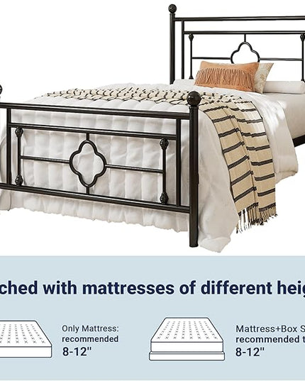 Allewie Twin Size Metal Platform Bed Frame with Victorian Vintage Headboard and Footboard/Mattress Foundation/Under Bed Storage/No Box Spring Needed/Noise-Free/Easy Assembly, Black - LeafyLoom