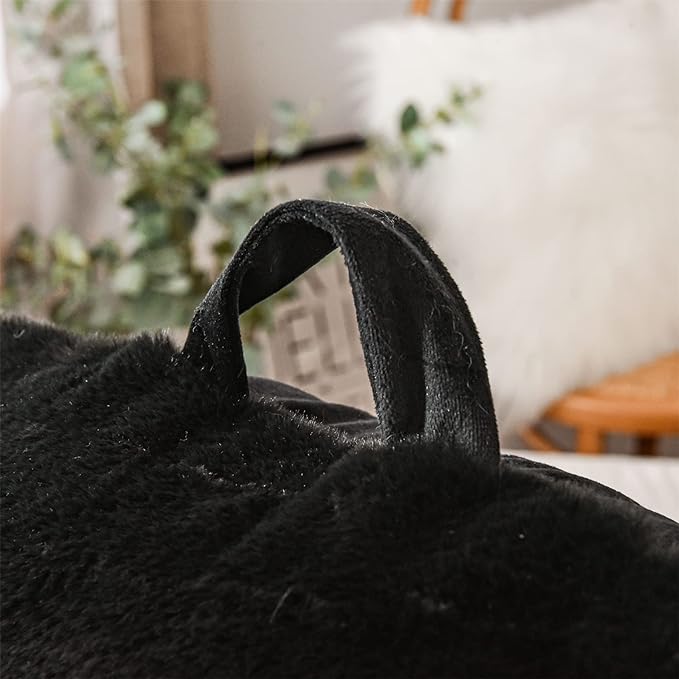 Aimuan Reading Pillow Bed Rest Pillow with Arms Rabbit Fur Cushion for Adults Teens Incline Rest Sitting up & Sleeping Snoring Pillow with Pregnancy Lumbar Back Support (Standard, Black) - LeafyLoom