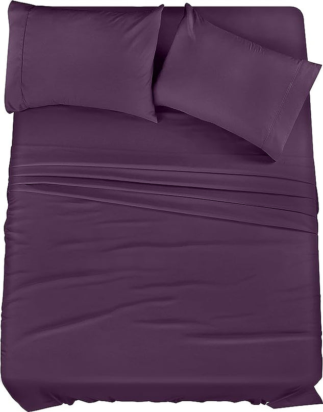 Utopia Bedding Queen Bed Sheets Set - 4 Piece Bedding - Brushed Microfiber - Shrinkage and Fade Resistant - Easy Care (Queen, Purple) - LeafyLoom