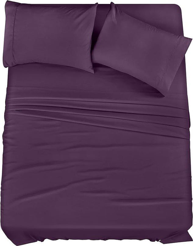 Utopia Bedding King Bed Sheets Set - 4 Piece Bedding - Brushed Microfiber - Shrinkage and Fade Resistant - Easy Care (King, Purple) - LeafyLoom