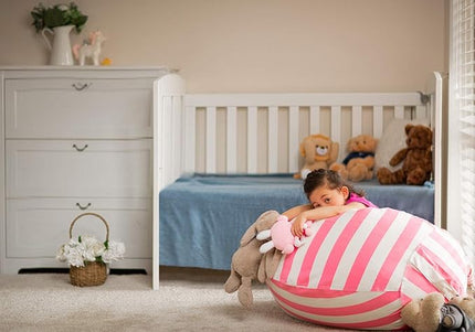 Wekapo Stuffed Animal Storage Bean Bag Chair Cover for Kids | Stuffable Zipper Beanbag for Organizing Children Plush Toys Large Premium Cotton Canvas (Pink, X-Large) - LeafyLoom