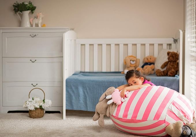 Wekapo Stuffed Animal Storage Bean Bag Chair Cover for Kids | Stuffable Zipper Beanbag for Organizing Children Plush Toys Large Premium Cotton Canvas (Pink, X-Large) - LeafyLoom