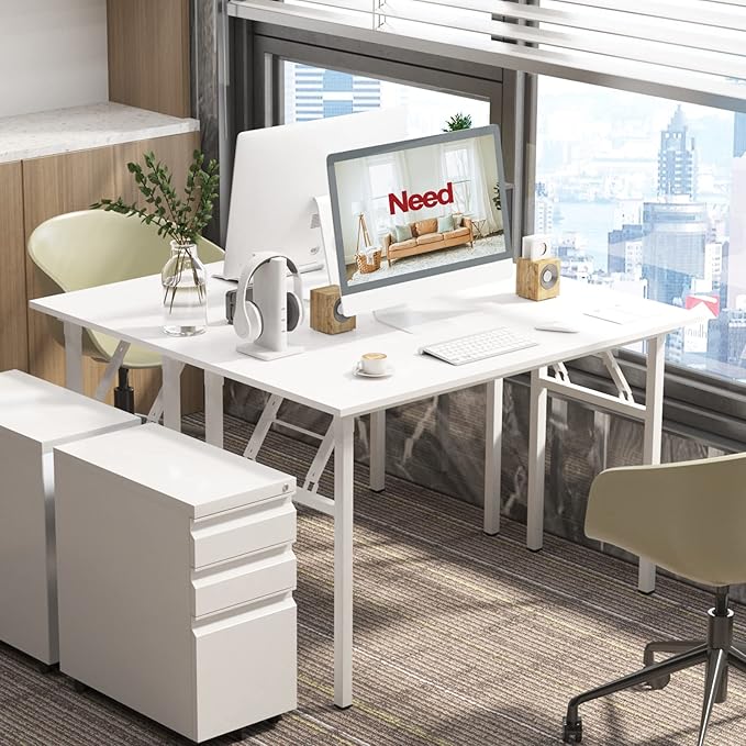 Need Office Computer Desk - 47.2L Sturdy and Heavy Duty Folding Laptop Table,Writing Table/Home Office Desk/Sewing Table,No Assembly Required,White AC5DW(120 * 60) - LeafyLoom