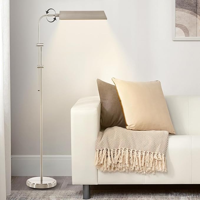 Pharmacy Floor Lamp, Height Adjustable Floor Lamp for Living Room Led Floor Lamp Modern Tall Lamp with 350° Swing Arm Led Standing Lamp for Bedroom Office Modern Floor Lamp Pedal Switch - LeafyLoom