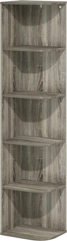 Furinno Pasir 5-Tier Corner Open Shelf Bookcase, French Oak - LeafyLoom