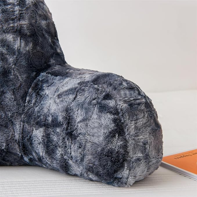A Nice Night Faux Fur Soft Reading Pillow Bed Wedge Adult Backrest with Arms Back Support for Sitting Up in Bed/Couch for Bedrest,Tie Dyed Gray,Large - LeafyLoom