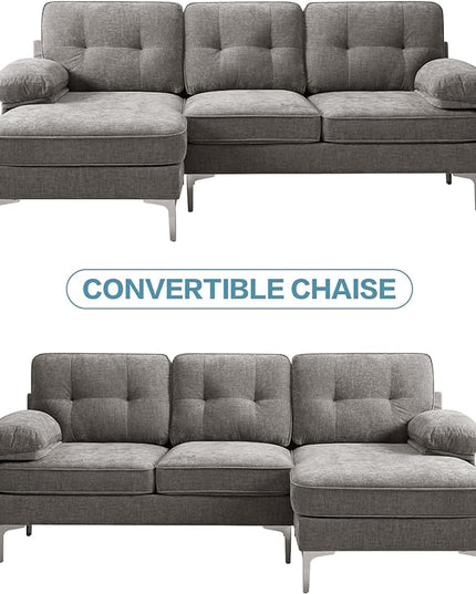 EASELAND 82" L-Shape Sofa with Reversible Chaise Lounge, Convertible Sectional Sofa Couch, Chenille Modern Sofa Couch for Living Room, Apartment and Office, Removable Cover (Grey) - LeafyLoom
