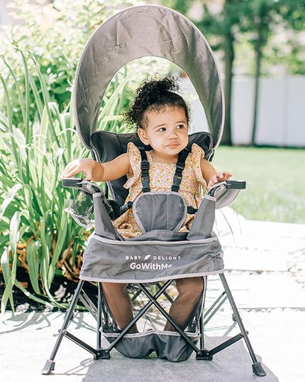 Baby Delight Go with Me Venture Portable Chair | Indoor and Outdoor | Sun Canopy | 3 Child Growth Stages | Grey - LeafyLoom