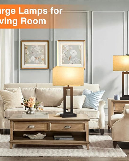 22" Tall Living Room Lamps for Night Stands - Touch Bedside Lamp with USB C+A, 3 Way Dimmable bedroom Lamps for End Tables Set of 2, Modern Night Stand Lamps for Room(Cream&Black) - LeafyLoom