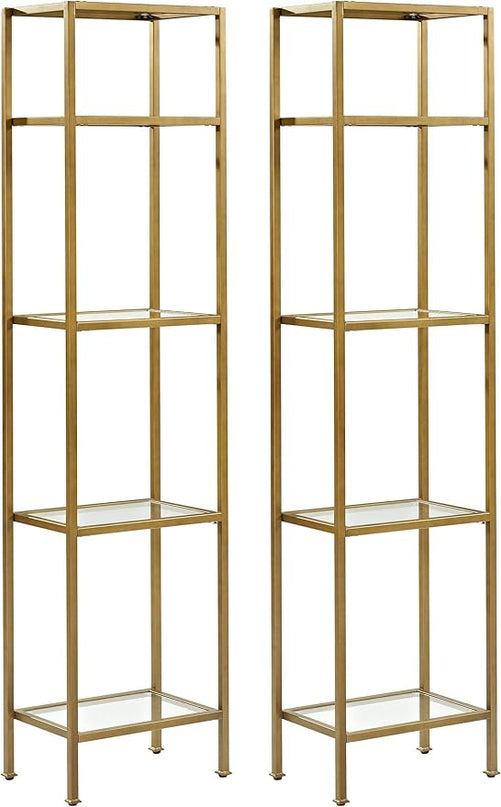 Crosley Furniture Aimee Narrow Etagere Set, Gold and Glass - LeafyLoom