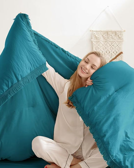 Andency Turquoise Comforter Twin Size, 2 Pieces Boho Teal Tassel Lightweight Bedding Comforter Sets for Twin Bed, Teal Blue All Season Soft Fluffy Fringe Bed Set (66x90In Comforter & 1 Pillowcase) - LeafyLoom