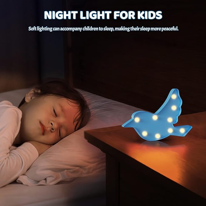 Blue Bird Decor, Battery Powered Bird Night Light for Kids, Pink Party Decorations, Baby Night Light for Bedroom, Toddler Night Lights, Girls Room Decor - LeafyLoom