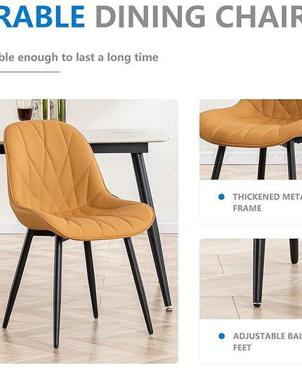 YOUNIKE Dining Chairs Set of 2, Saffron Tan Comfy Padded Kitchen Chairs, Armless Modern Faux Leather Upholstered Dining Room Chairs, Elegant Dinning Chairs Side Chairs, Loads up to 300LBS - LeafyLoom