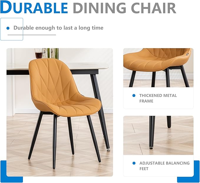 YOUNIKE Dining Chairs Set of 2, Saffron Tan Comfy Padded Kitchen Chairs, Armless Modern Faux Leather Upholstered Dining Room Chairs, Elegant Dinning Chairs Side Chairs, Loads up to 300LBS - LeafyLoom