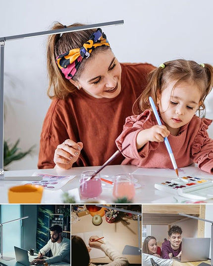 LED Desk Lamp Touch Control Aluminum Alloy Study Table Lamp Dimmable Eye-Caring,Bright Angle Adjustable Timer Portable Desk Light Wired for Home/Office/Dorm Work Reading Light with USB Cable - LeafyLoom