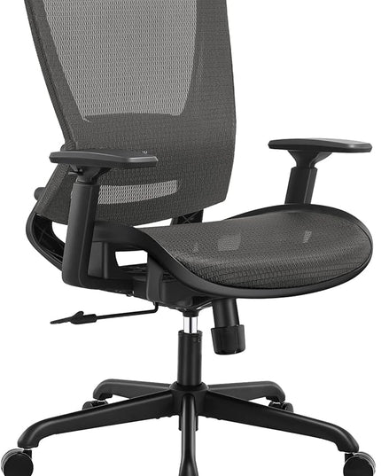 Mesh Office Chair,Ergonomic Computer Desk Chair,Sturdy Task Chair- Adjustable Lumbar Support & Armrests,Tilt Function,Comfort Wide Seat,Swivel Home Office Chair (Grey) - LeafyLoom